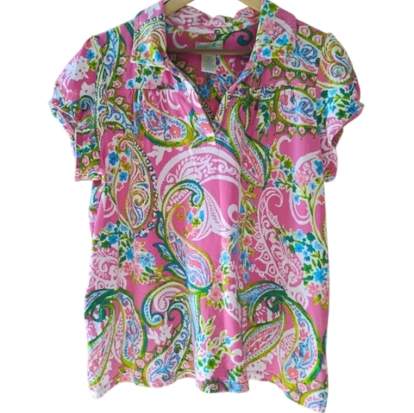 Caribbean Joe Tops - Caribbean Joe Pink and Green Paisley Top